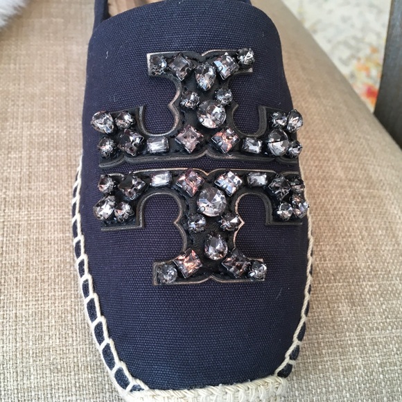 Tory Burch Ines Embellished Logo Flat Casual Canvas Espadrille, Sz 8 - Picture 6 of 13